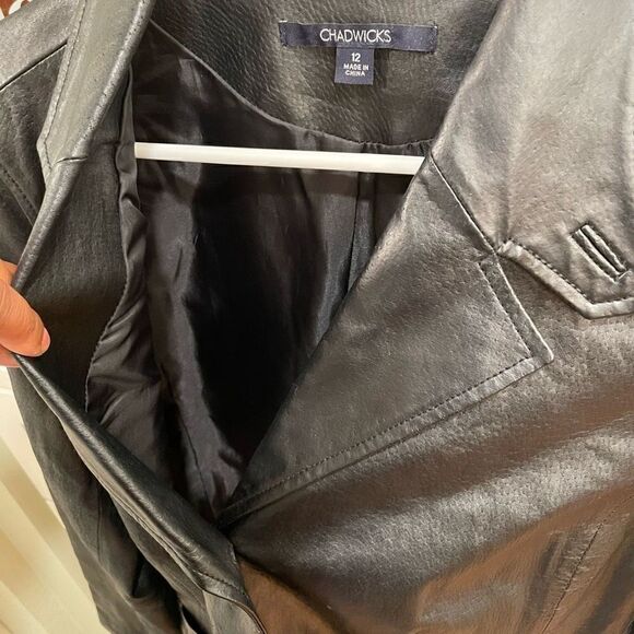 Chadwicks Jacket Womens 12 Black Leather Rocker Motorcycle Classic Button Front - Picture 5 of 8